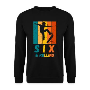 Skater Kids 6th Birthday Skateboard Boys - Unisex Sweatshirt - black - Front - Alina (178cm) & Michal (187cm)