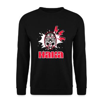 Maori Tribal Maske Haka Tanz Neuseeland - Unisex Pullover - Schwarz - Vorne - Alina (178cm) & Michal (187cm)
