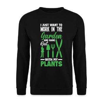Garten Pflanzen Spruch Gärtner - Unisex Pullover - Schwarz - Vorne - Alina (178cm) & Michal (187cm)