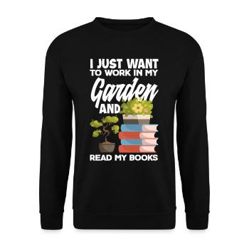 Garten Bücherwurm Bücher Lesen - Unisex Pullover - Schwarz - Vorne - Alina (178cm) & Michal (187cm)