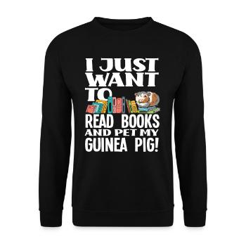 Meerschweinchen Bücher Lesen Bücherwurm - Unisex Pullover - Schwarz - Vorne - Alina (178cm) & Michal (187cm)
