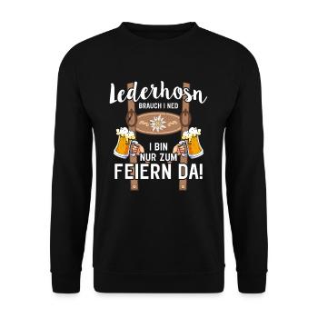 Lederhosn brauch i ned je ne suis là que pour faire la fête - Sweat-shirt Unisexe - noir - Devant - Alina (178cm) & Michal (187cm)