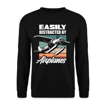 Pilot Flugzeug Retro Flugsport - Unisex Pullover - Schwarz - Vorne - Alina (178cm) & Michal (187cm)