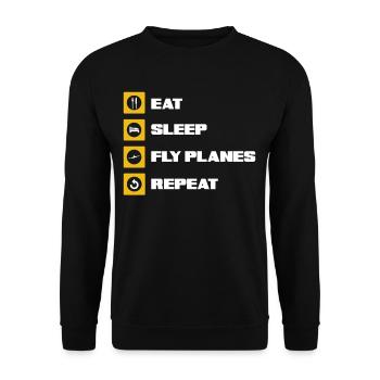 Pilot Essen Schlafen Fliegen - Unisex Pullover - Schwarz - Vorne - Alina (178cm) & Michal (187cm)