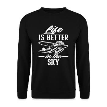 Pilot Leben Ist Besser in der Luft - Unisex Pullover - Schwarz - Vorne - Alina (178cm) & Michal (187cm)