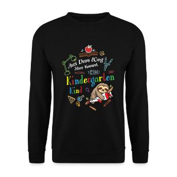 Aus Der Weg Hier Kommt Ein Kindergartenkind - Unisex Pullover - Schwarz - Vorne - Alina (178cm) & Michal (187cm)