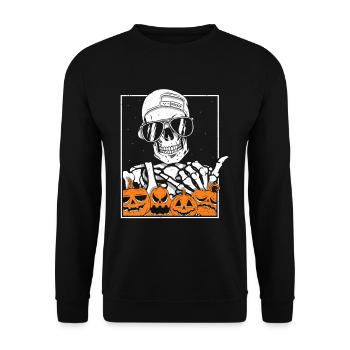 Skeleton Rock Hand Halloween - Unisex Sweatshirt - black - Front - Alina (178cm) & Michal (187cm)