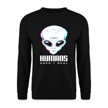 Alien Menschen Nicht Echt Außerirdisch Geschenk - Unisex Pullover - Schwarz - Vorne - Alina (178cm) & Michal (187cm)