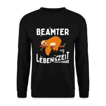 Beamter auf Lebenszeit Faultier - Unisex Pullover - Schwarz - Vorne - Alina (178cm) & Michal (187cm)