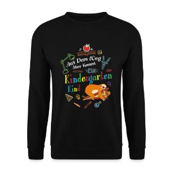 Aus Der Weg Hier Kommt Ein Kindergartenkind - Unisex Pullover - Schwarz - Vorne - Alina (178cm) & Michal (187cm)