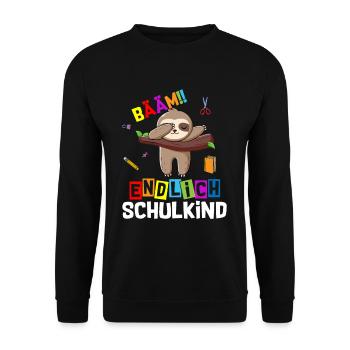 Bääm Finally Schoolchild Sloth School Enrollment - Unisex Sweatshirt - black - Front - Alina (178cm) & Michal (187cm)