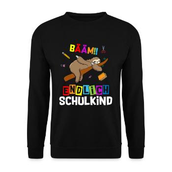 Bääm Finally Schoolchild Sloth School Enrollment - Unisex Sweatshirt - black - Front - Alina (178cm) & Michal (187cm)