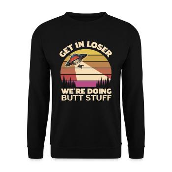 Retro Alien Außerirdische Entführung Geschenk - Unisex Pullover - Schwarz - Vorne - Alina (178cm) & Michal (187cm)
