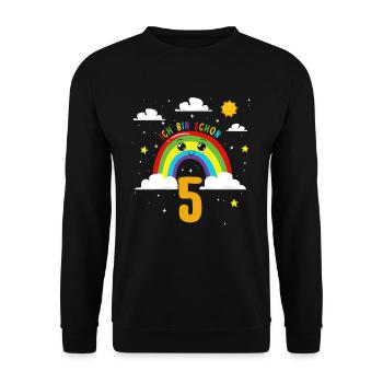 Anniversaire arc-en-ciel 5 ans J’ai 5 ans - Sweat-shirt Unisexe - noir - Devant - Alina (178cm) & Michal (187cm)