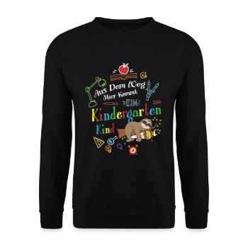 Aus Der Weg Hier Kommt Ein Kindergartenkind - Unisex Pullover - Schwarz - Vorne - Alina (178cm) & Michal (187cm)