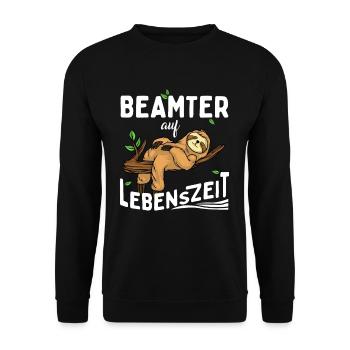 Beamter auf Lebenszeit Faultier - Unisex Pullover - Schwarz - Vorne - Alina (178cm) & Michal (187cm)