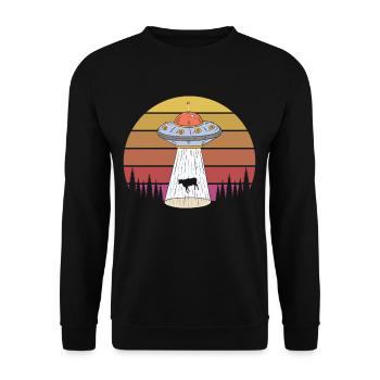 Retro Alien Abduction Cow Animals - Unisex Sweatshirt - black - Front - Alina (178cm) & Michal (187cm)