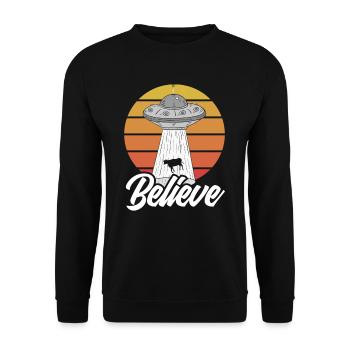 Retro Alien Glaube - Unisex Pullover - Schwarz - Vorne - Alina (178cm) & Michal (187cm)