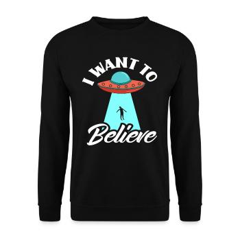 Alien Fliegende Untertasse Außerirdisches Leben - Unisex Pullover - Schwarz - Vorne - Alina (178cm) & Michal (187cm)