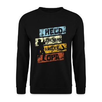 Held Ehemann Angler Opa Fischer Vatertagsgeschenk - Unisex Pullover - Schwarz - Vorne - Alina (178cm) & Michal (187cm)