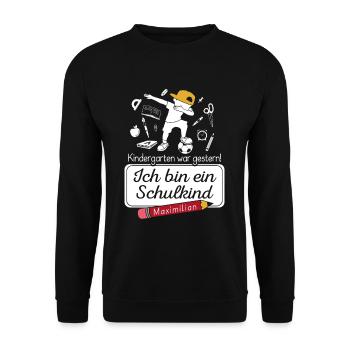 Ich bin ein Schulkind Maximilian - Unisex Pullover - Schwarz - Vorne - Alina (178cm) & Michal (187cm)