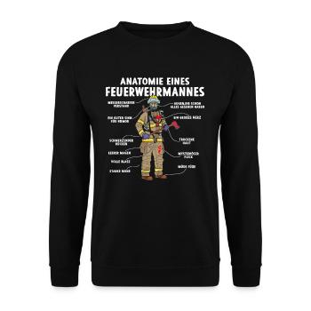 Anatomie eines Feuerwehrmannes - Unisex Pullover - Schwarz - Vorne - Alina (178cm) & Michal (187cm)