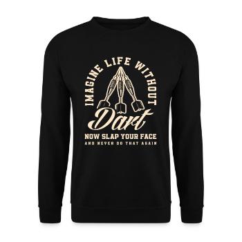 Dart Dartspieler Hobby Sport Geschenk - Unisex Pullover - Schwarz - Vorne - Alina (178cm) & Michal (187cm)