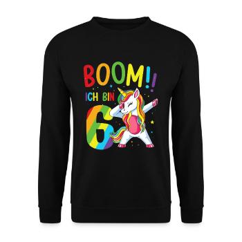 Anniversaire Dabbing Licorne 6 ans Boom J’ai 6 ans - Sweat-shirt Unisexe - noir - Devant - Alina (178cm) & Michal (187cm)