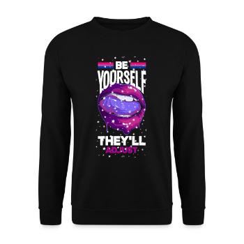 Bisexuell Mund Regenbogen LGBTQ+ - Unisex Pullover - Schwarz - Vorne - Alina (178cm) & Michal (187cm)