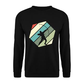 Retro Bogenschütze Bogenschießen - Unisex Pullover - Schwarz - Vorne - Alina (178cm) & Michal (187cm)