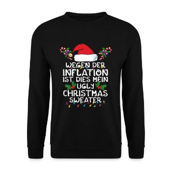 Wegen Inflation Ist Dies Ugly Christmas Sweater - Unisex Pullover - Schwarz - Vorne - Alina (178cm) & Michal (187cm)