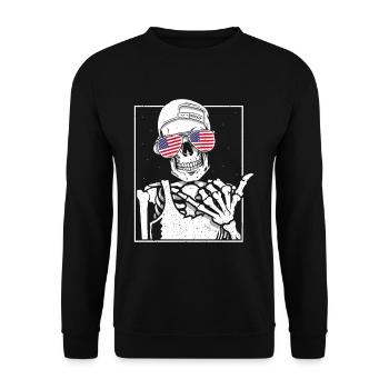 Skeleton US Flag Rock Hand Halloween Rock Music - Unisex Sweatshirt - black - Front - Alina (178cm) & Michal (187cm)