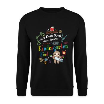 Aus Der Weg Hier Kommt Ein Kindergartenkind - Unisex Pullover - Schwarz - Vorne - Alina (178cm) & Michal (187cm)