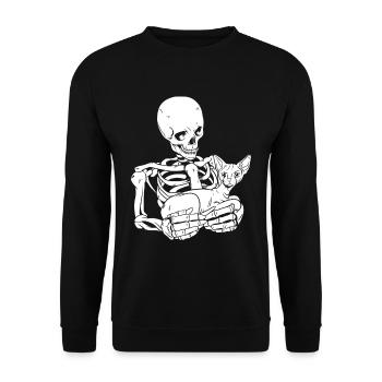 Skeleton Holding Cat - Unisex Sweatshirt - black - Front - Alina (178cm) & Michal (187cm)