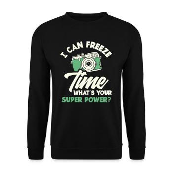 Photographe Superpouvoir de congélation du temps - Sweat-shirt Unisexe - noir - Devant - Alina (178cm) & Michal (187cm)