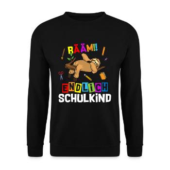 Bääm Finally Schoolchild Sloth School - Unisex Sweatshirt - black - Front - Alina (178cm) & Michal (187cm)