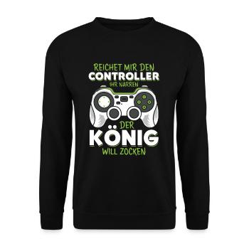 Reichet mir den Controller König Konsole Gamer - Unisex Pullover - Schwarz - Vorne - Alina (178cm) & Michal (187cm)