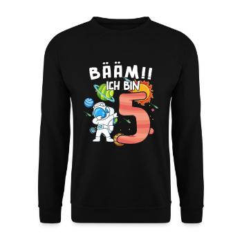 Bääm Ich bin 5 Astronaut - Unisex Pullover - Schwarz - Vorne - Alina (178cm) & Michal (187cm)