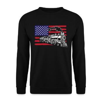 Amerikanische Flagge USA Zug Züge Zugfahrer - Unisex Pullover - Schwarz - Vorne - Alina (178cm) & Michal (187cm)