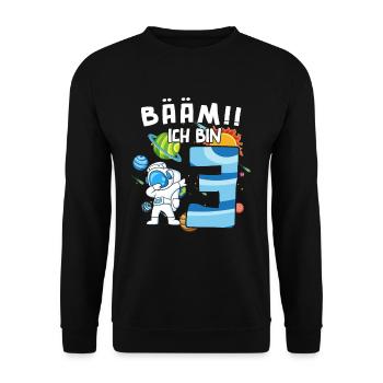 Bääm Ich bin 3 Astronaut - Unisex Pullover - Schwarz - Vorne - Alina (178cm) & Michal (187cm)