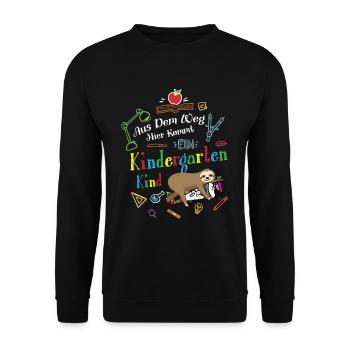 Aus Der Weg Hier Kommt Ein Kindergartenkind - Unisex Pullover - Schwarz - Vorne - Alina (178cm) & Michal (187cm)