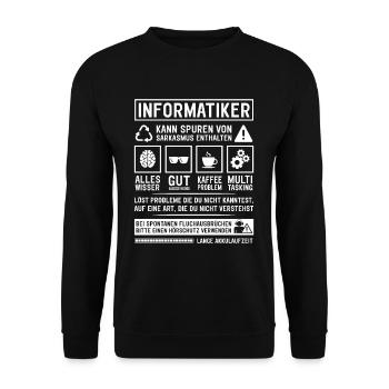 Kann Spuren von Sarkasmus enthalten - Unisex Pullover - Schwarz - Vorne - Alina (178cm) & Michal (187cm)