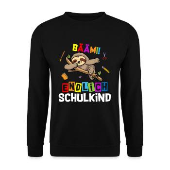 Bääm Finally Schoolchild Sloth School Enrollment - Unisex Sweatshirt - black - Front - Alina (178cm) & Michal (187cm)