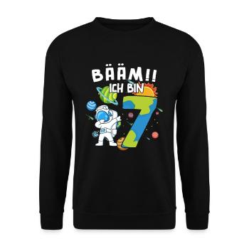 Bääm J’ai 7 ans Astronaute - Sweat-shirt Unisexe - noir - Devant - Alina (178cm) & Michal (187cm)