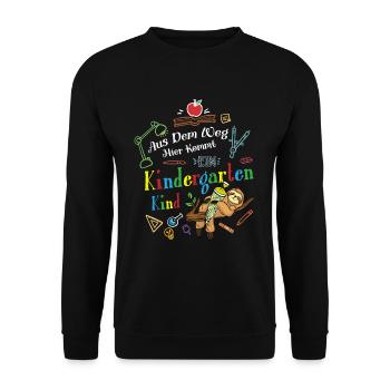 Aus Der Weg Hier Kommt Ein Kindergartenkind - Unisex Pullover - Schwarz - Vorne - Alina (178cm) & Michal (187cm)