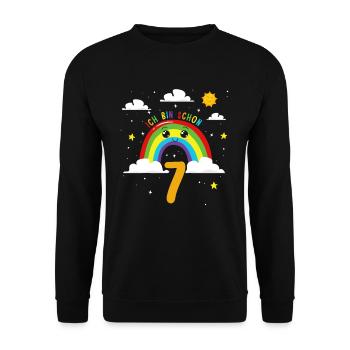 Anniversaire Arc-en-ciel 7 ans J’ai 7 ans - Sweat-shirt Unisexe - noir - Devant - Alina (178cm) & Michal (187cm)