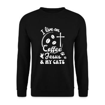 Coffee, Jesus and My Cats Christian - Unisex Sweatshirt - black - Front - Alina (178cm) & Michal (187cm)