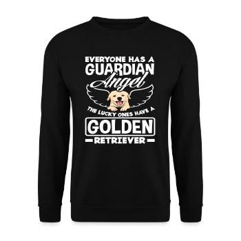 Golden Retriever Schutzengel Spruch - Unisex Pullover - Schwarz - Vorne - Alina (178cm) & Michal (187cm)