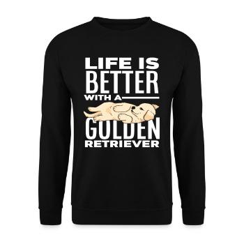 Leben Spruch Golden Retriever - Unisex Pullover - Schwarz - Vorne - Alina (178cm) & Michal (187cm)