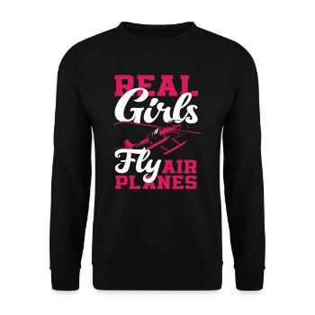 Pilot Mädchen Fliegen Flugzeuge - Unisex Pullover - Schwarz - Vorne - Alina (178cm) & Michal (187cm)